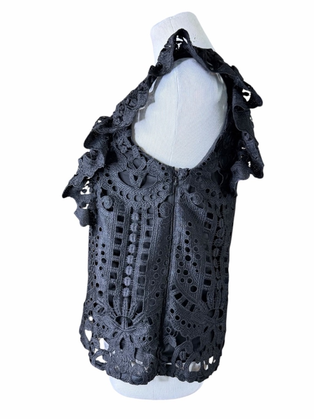 Express Black Baroque Lace Crochet Ruffle Sleeve Blouse - Size Medium - Picture 5 of 16